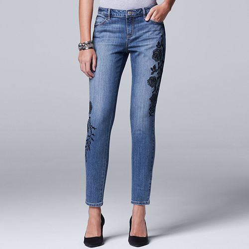 black embroidered jeans