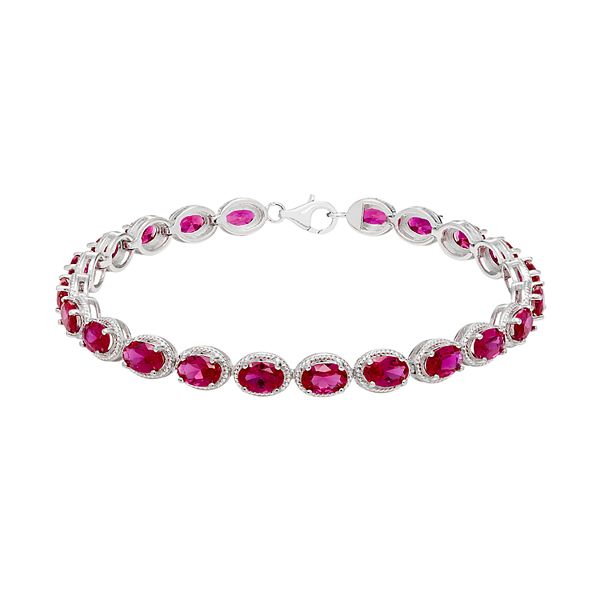 Sterling Silver Lab-Created Ruby Bracelet