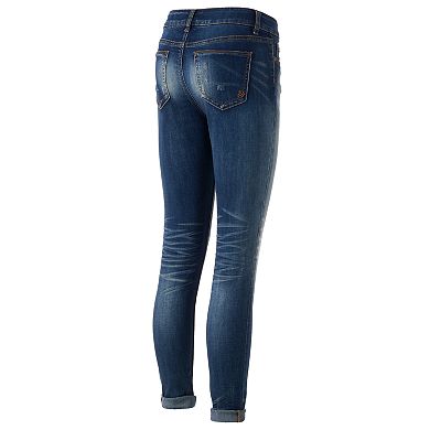 Juniors' Indigo Rein Faded Ripped Ankle Skinny Jeans