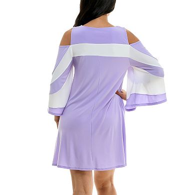 Women's Nina Leonard Draped Sleeve Cold-Shoulder Dress