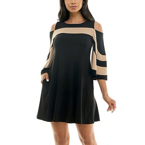 Women's Nina Leonard Draped Sleeve Cold-Shoulder Dress