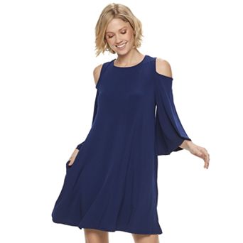 Women's Nina Leonard Draped Sleeve Cold-Shoulder Dress