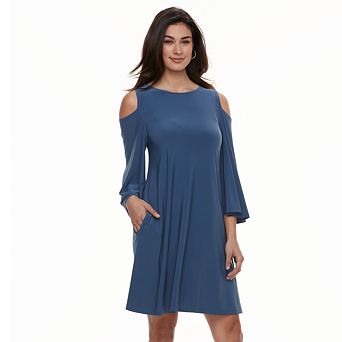 Women's Nina Leonard Draped Sleeve Cold-Shoulder Dress