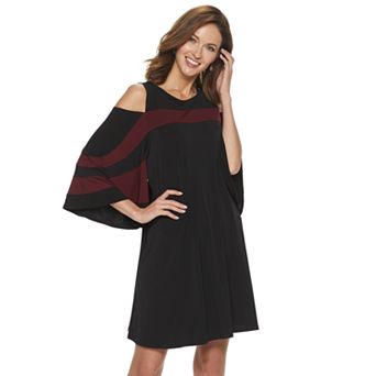 Women's Nina Leonard Draped Sleeve Cold-Shoulder Dress