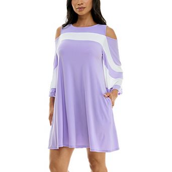 Women's Nina Leonard Draped Sleeve Cold-Shoulder Dress