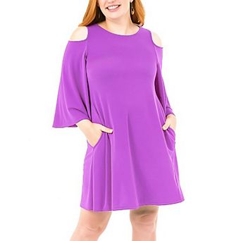Women's Nina Leonard Draped Sleeve Cold-Shoulder Dress