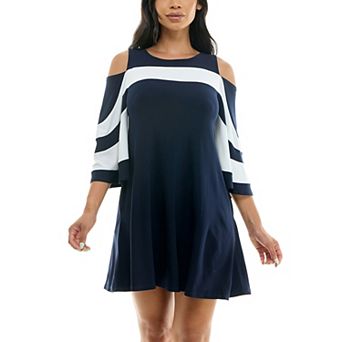Women's Nina Leonard Draped Sleeve Cold-Shoulder Dress