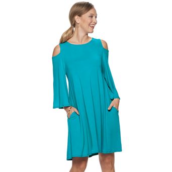 Women's Nina Leonard Draped Sleeve Cold-Shoulder Dress