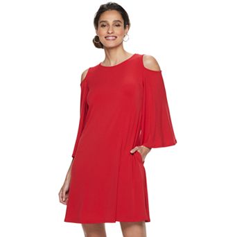 Women's Nina Leonard Draped Sleeve Cold-Shoulder Dress