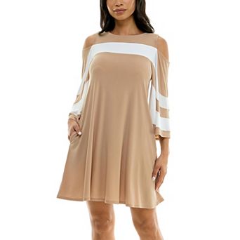 Women's Nina Leonard Draped Sleeve Cold-Shoulder Dress