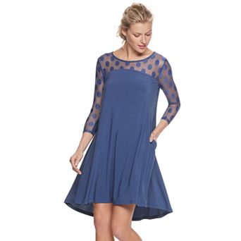 Women's Nina Leonard Sheer Polka-Dot High-Low Dress