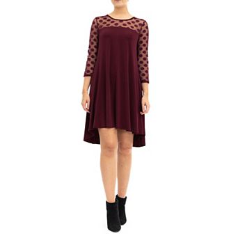 Women's Nina Leonard Sheer Polka-Dot High-Low Dress