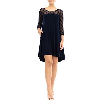 Women's Nina Leonard Sheer Polka-Dot High-Low Dress