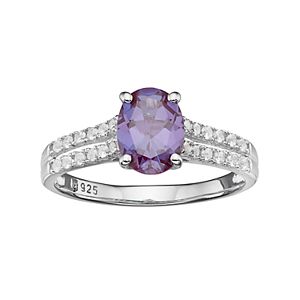 Sterling Silver Lab-Created Alexandrite & White Sapphire Ring