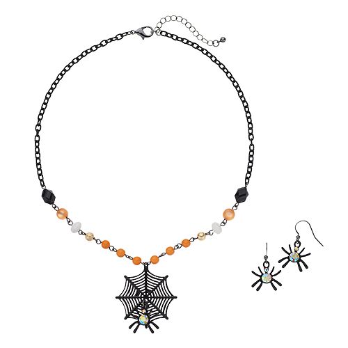 Spiderweb Pendant Necklace & Drop Earring Set