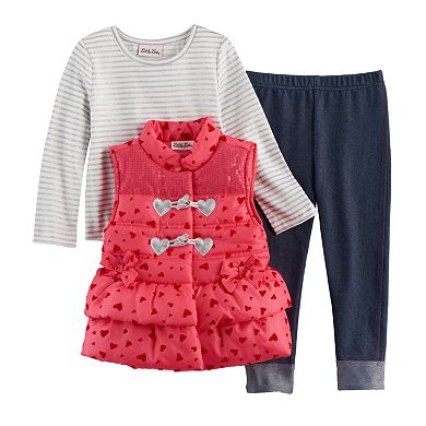 Baby Girl Little Lass Puffy Vest, Tee & Leggings Set