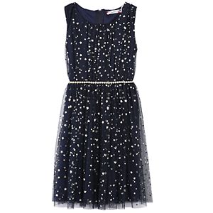 Girls 7-16 & Plus Size Speechless Foil Star Belted Dress