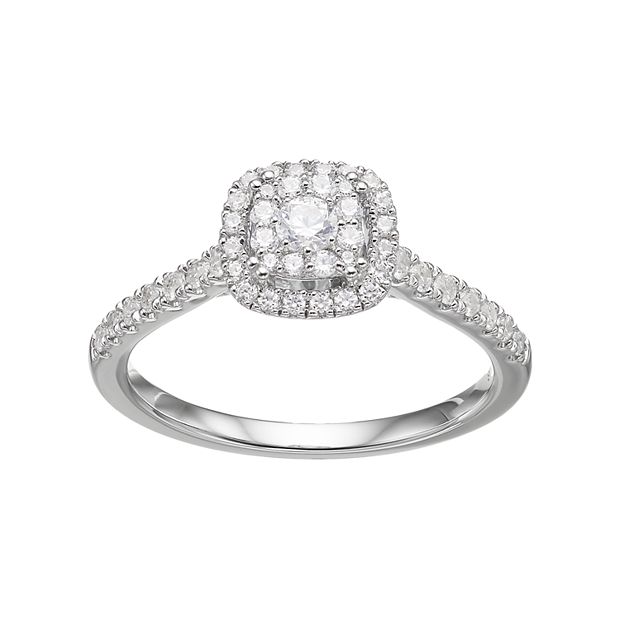 Simply Vera Vera Wang 14k White Gold 1/2 Carat T.W. Diamond Square Halo  Engagement Ring