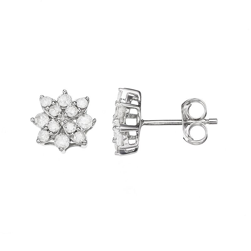 10k White Gold 1/2 Carat T.W. Diamond Flower Stud Earrings, Womens