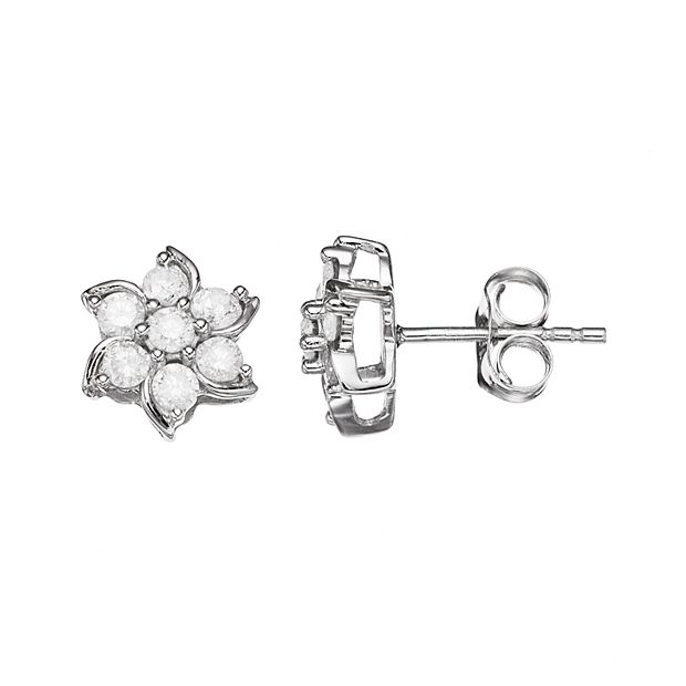 10K Solid Gold Diamond Flower Studs