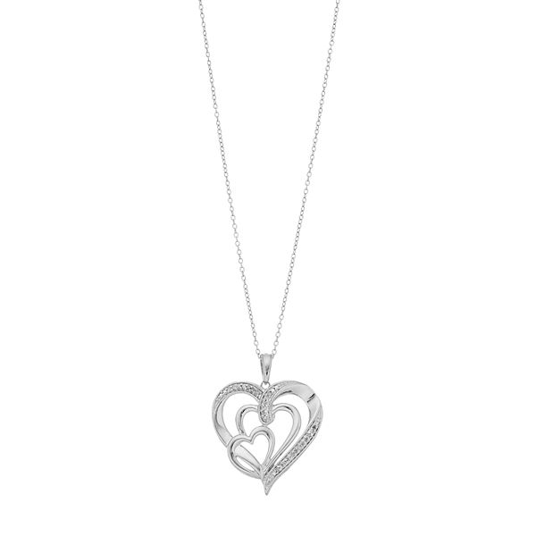 Sterling Silver 1/10 Carat T.W. Diamond Triple Heart Pendant Necklace
