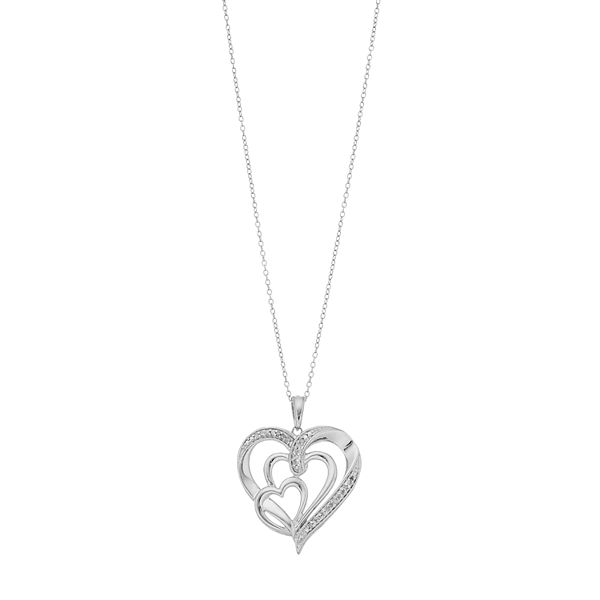 Sterling Silver 1/10 Carat T.W. Diamond Heart Lock Pendant Necklace