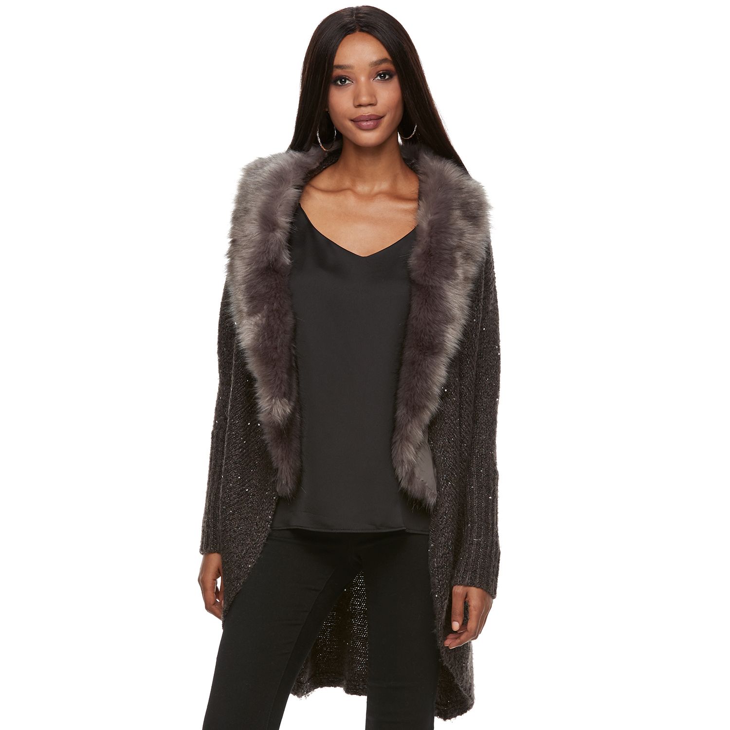 fur hooded cardigan
