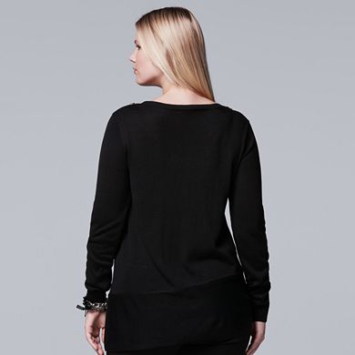 Plus Size Simply Vera Vera Wang Embellished Neckline Sweater