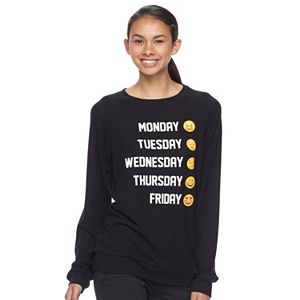 Junior's Emoji Days of the Week Brushed Hatchi Pullover Top
