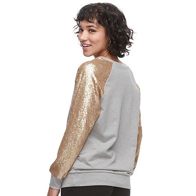 Juniors' Sequin Sleeve Holiday Sweatshirt