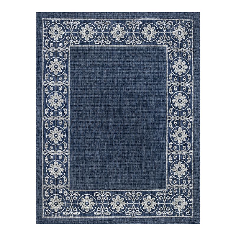 KHL Rugs Veranda Varrock Medallion Framed Indoor Outdoor Rug, Blue, 6.5X9.5 Ft
