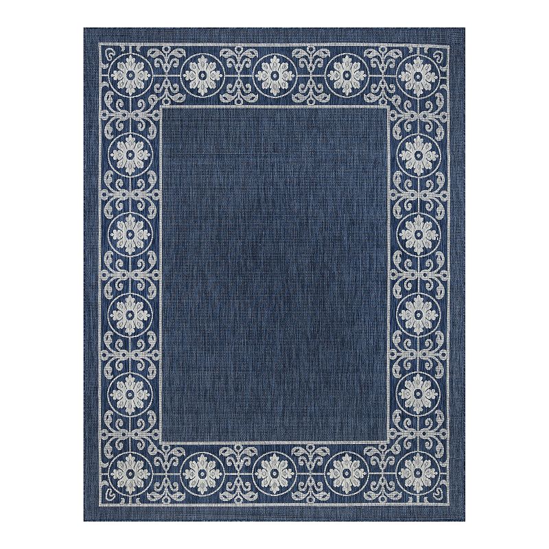 KHL Rugs Veranda Varrock Medallion Framed Indoor Outdoor Rug, Blue, 6.5X9.5 Ft