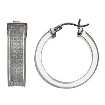 AMORE by SIMONE I. SMITH Platinum Over Silver Lucite Glitter Hoop Earrings