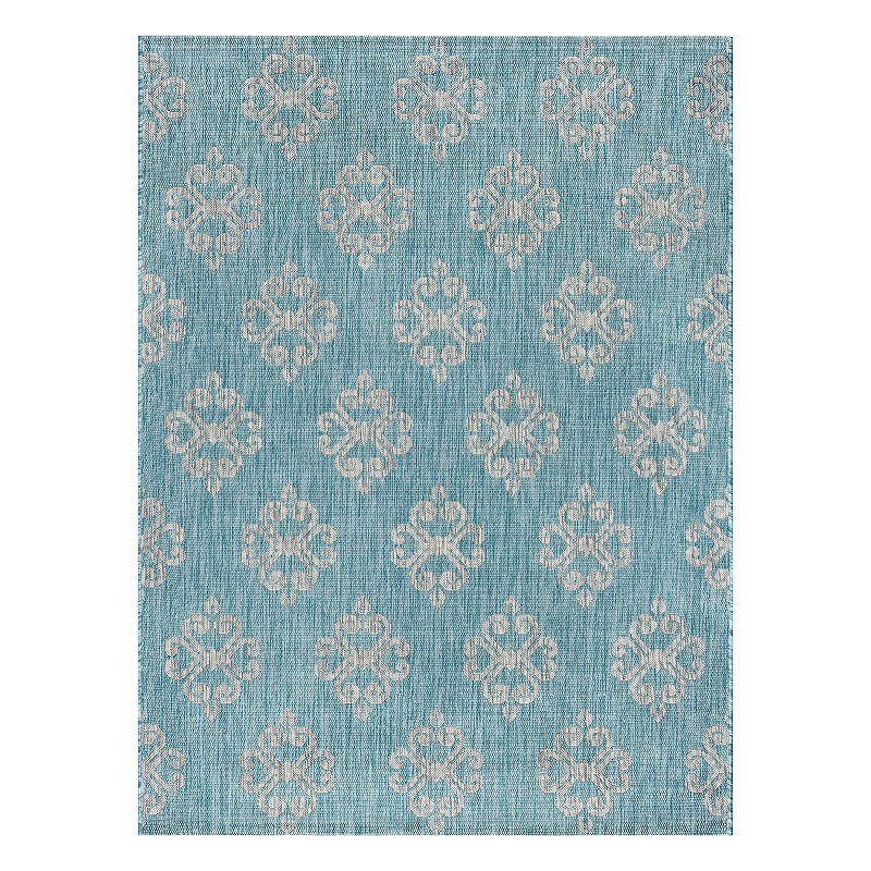 KHL Rugs Veranda Vega Geometric Indoor Outdoor Rug, Turquoise/Blue, 8X10 Ft