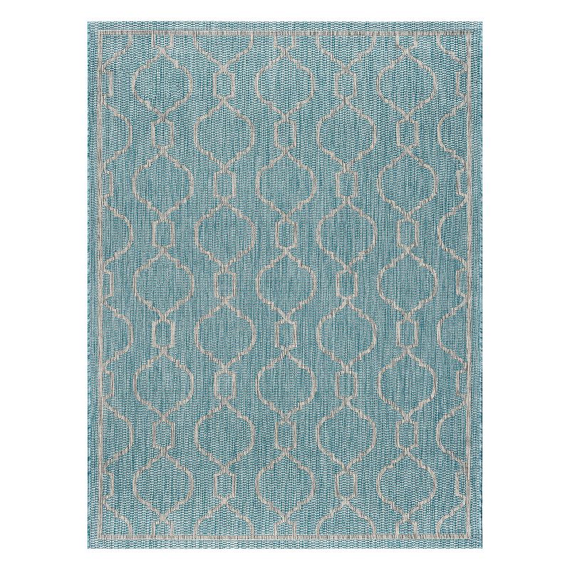 KHL Rugs Veranda Villa Geometric Indoor Outdoor Rug, Turquoise/Blue, 6.5X9.5 Ft