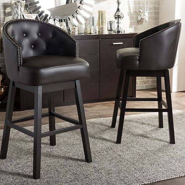 Baxton Studio Avril Faux Leather Swivel, Brown Leather Swivel Counter Stools