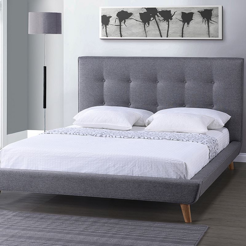Baxton Studio Jonesy Upholstered Bed, Grey, Queen