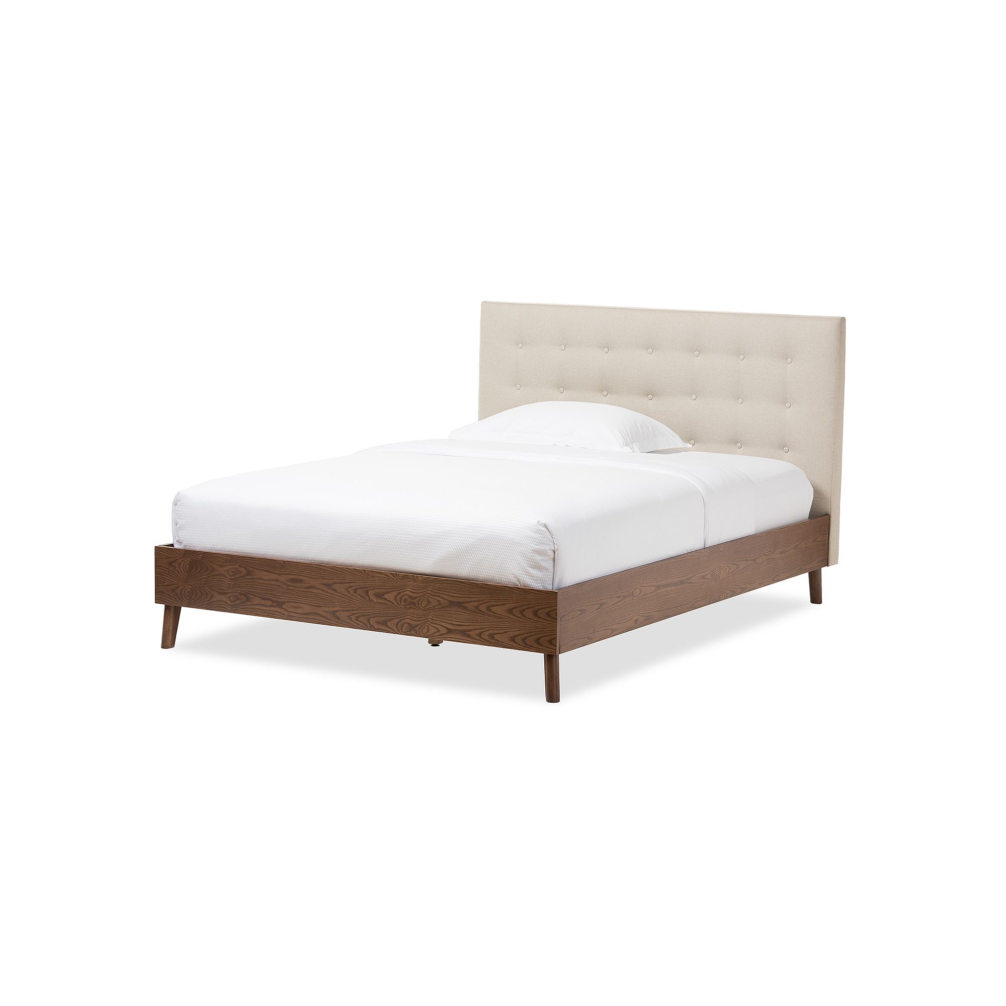 Baxton Studio Alinia Upholstered Bed, Light Beige
