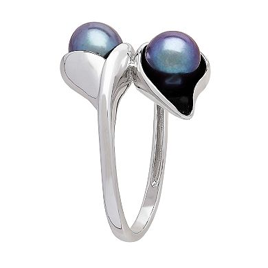 Sterling Silver Dyed Black Freshwater Cultured Pearl Calla Lily Ring