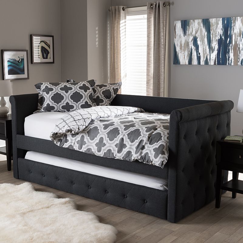 Baxton Studio Alena Upholstered Daybed & Trundle, Dark Grey, Twin