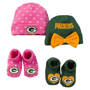 Baby Green Bay Packers 4-Piece Cap & Bootie Set