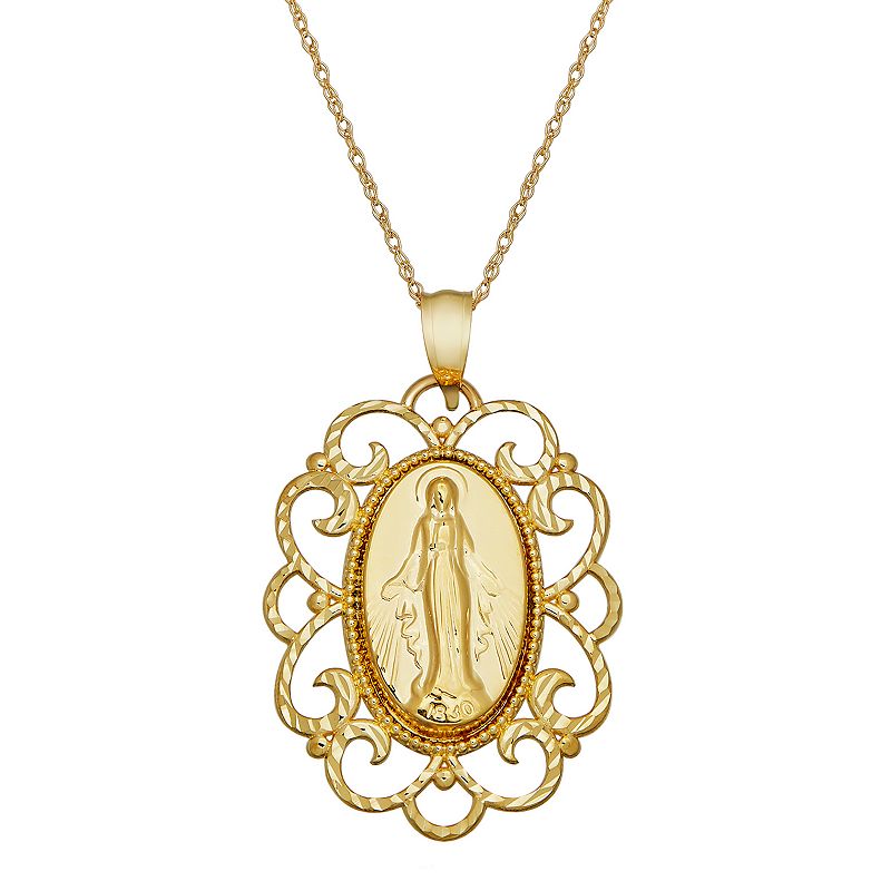Everlasting Gold 10k Gold Filigree Virgin Mary Pendant Necklace, Womens, 