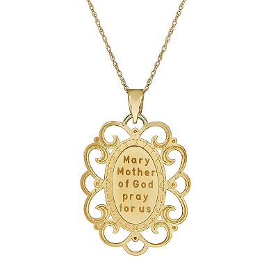Everlasting Gold 10k Gold Filigree Virgin Mary Pendant Necklace