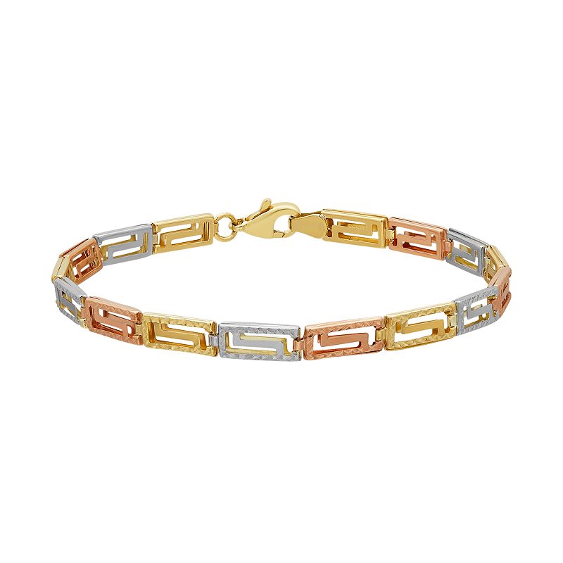 Everlasting Gold Tri Tone 10k Gold Reversible Greek Key Bracelet, Womens