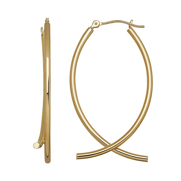 Everlasting Gold 14k Gold Crisscross Tube Hoop Earrings