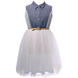 Girls 7-16 Bonnie Jean Chambray Lace Tulle Skirt Dress