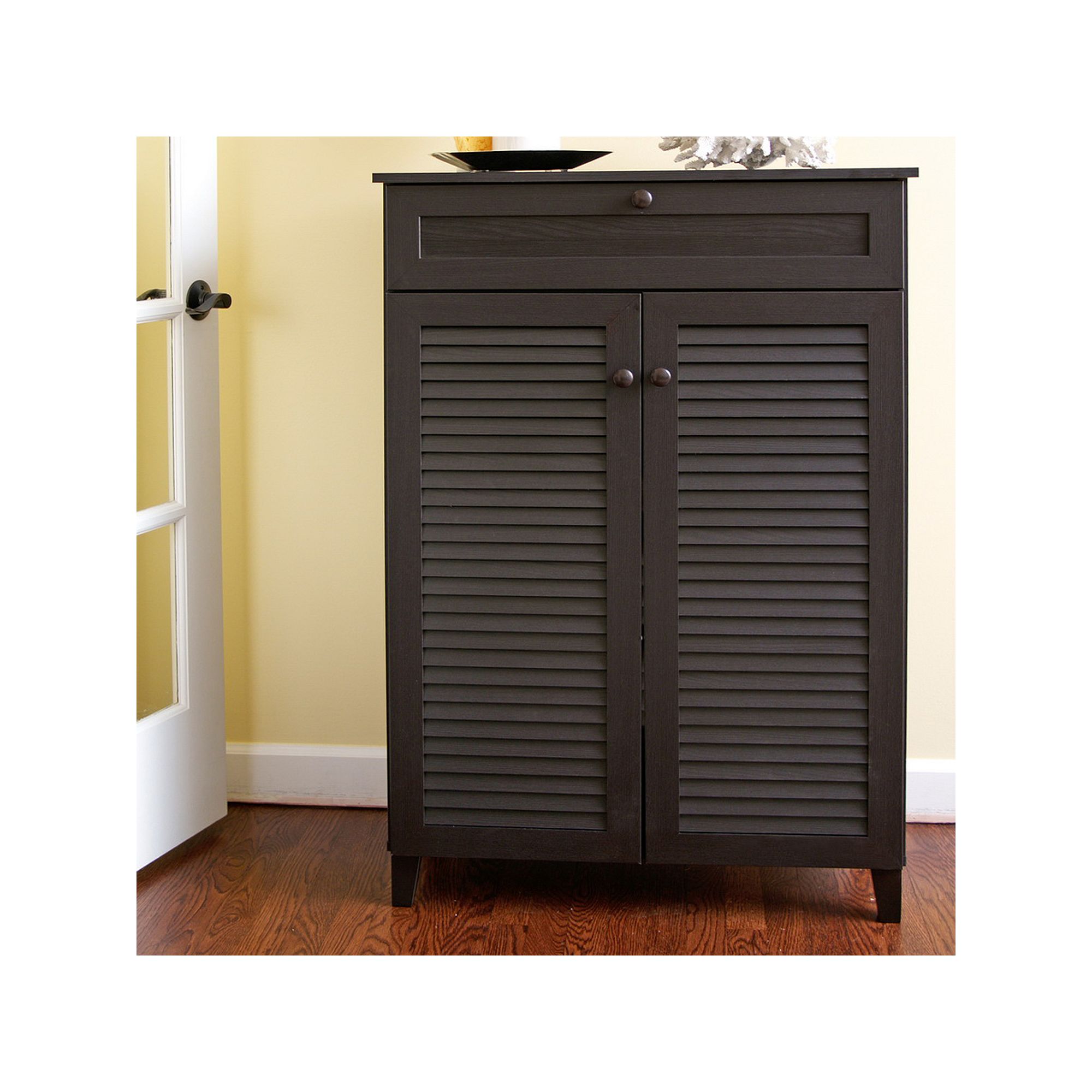Baxton Studio Harding Shutter Door Storage Cabinet, Dark Brown