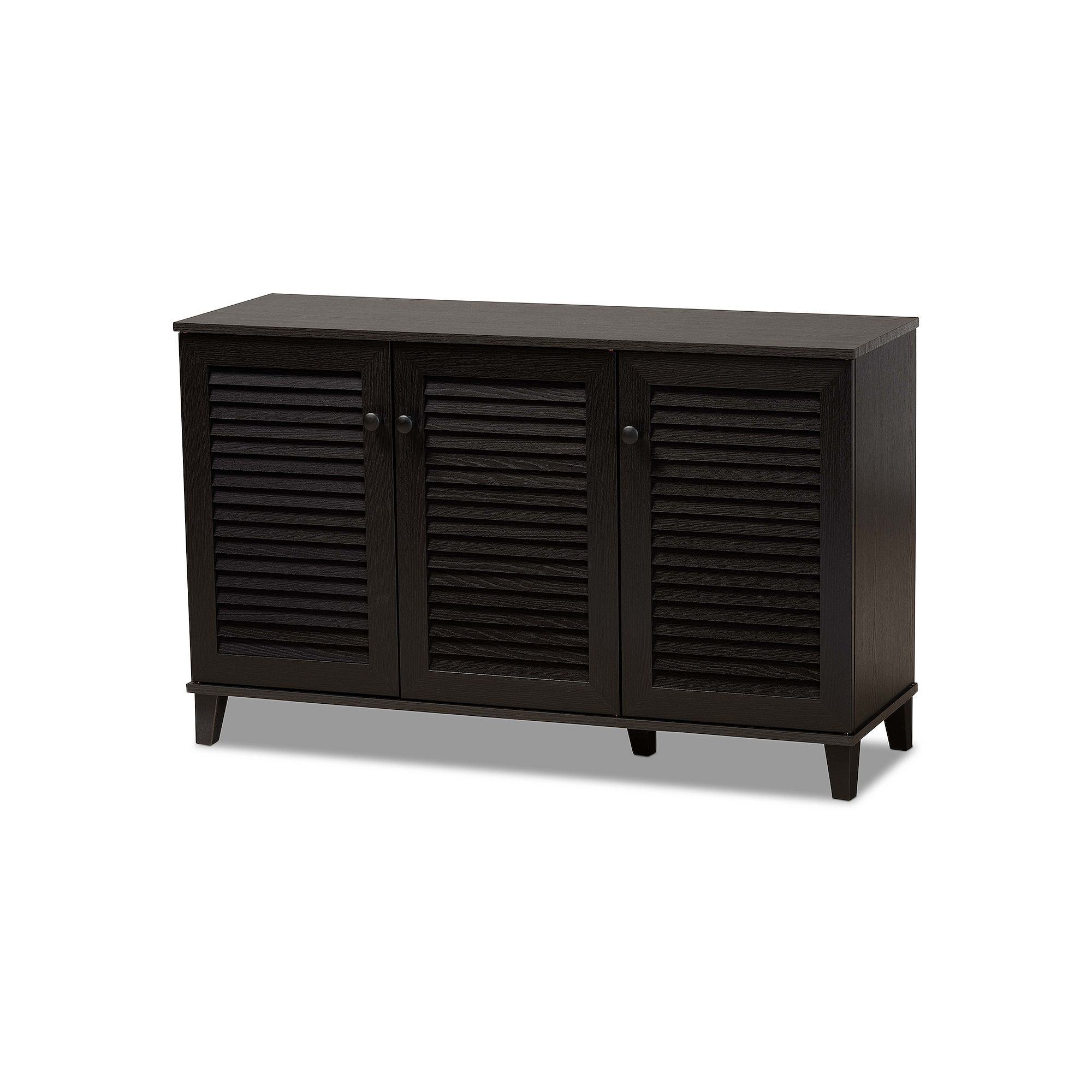 Baxton Studio Warren 3-Door Shoe Storage Cabinet, Dark Brown