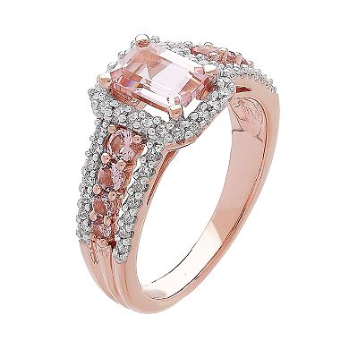 14k Rose Gold Over Silver Simulated Morganite & Cubic Zirconia Ring