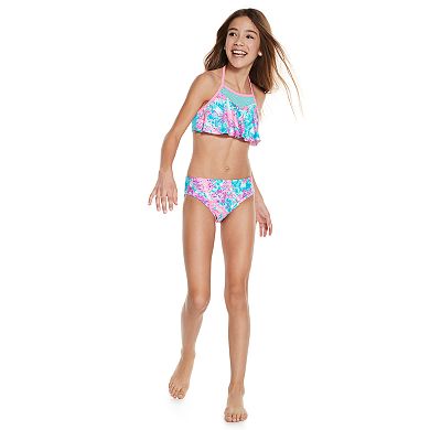 Girls 7-16 SO® Crochet Yoke Flounce Bikini Top & Bottoms Swimsuit Set